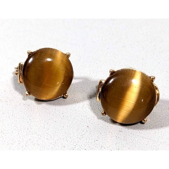 Monet Jewelry - Monet Brown Cats Eye Glass Cabochon Round Stud Clip On Earrings